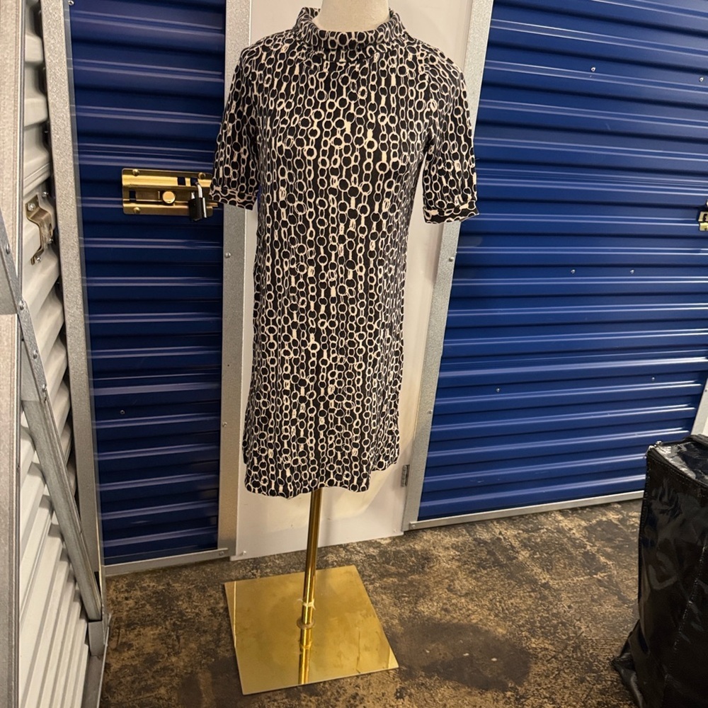 J. Crew Collection Chic Black & Cream Patterned Top Mini Dress Size Medium - Picture 6 of 7
